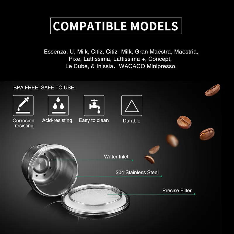 Icafilas herbruikbaar koffiefilter voor Nespresso-machine met tamper roestvrijstalen capsule voor NoSpresso 220309