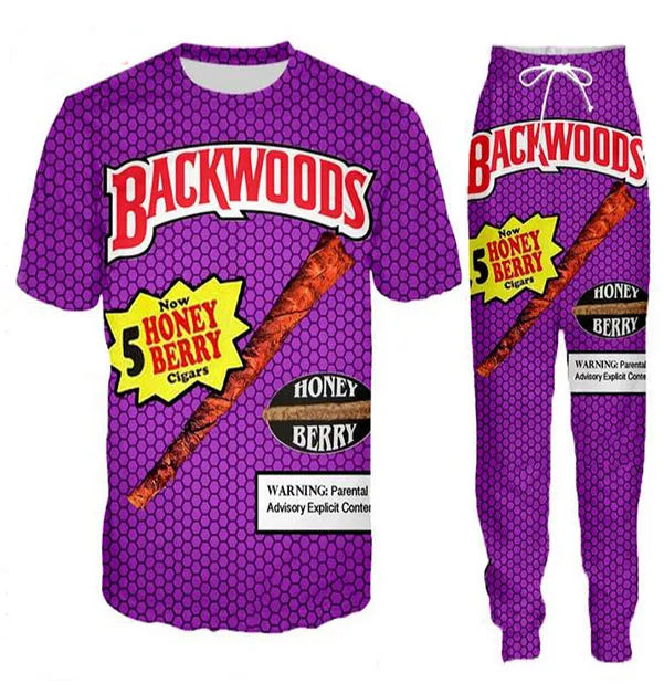 Atacado - 2022 Nova Moda Casual Backwoods Honey Berry Blunts 3D Tudo Over Imprimir Tracksuits T-shirt + corredores calças terno mulheres homens @ 045