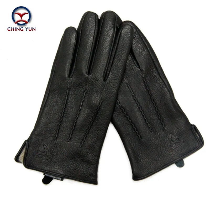 Winter men deer skin leather gloves male warm soft black sewing design men mittens imitate rabbit hair 70% wool lining-07 LJ201221184g