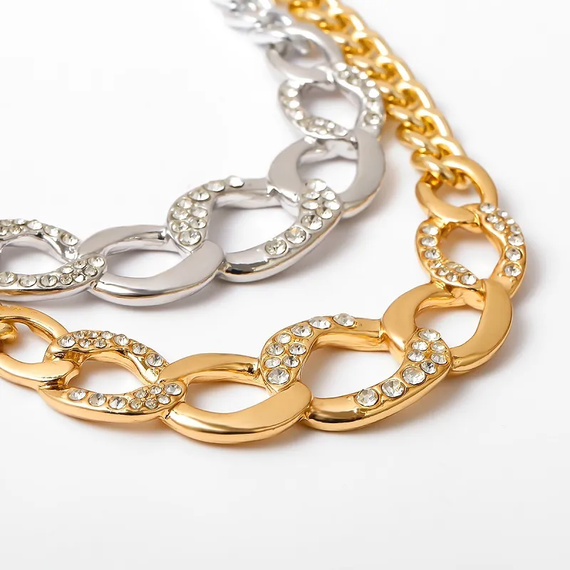 Ожерелья-колье со стразами и бриллиантами для женщин, винтажное преувеличенное большое золотое звено, блестящее массивное ожерелье для девочек, хип Ho2674