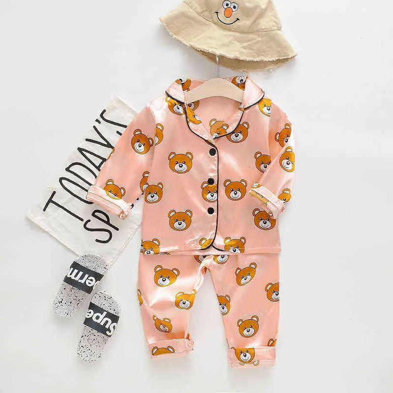 子供のパジャマのセット春の男の子の女の子の服カジュアルな睡眠服子供漫画トップス+パンツ幼児の服S 211222