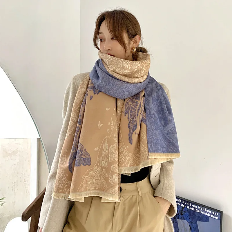 Новый зимний шарф леди мода теплый шаль женские двухсторонние кашемировые толстые женские пашмина одеяло лобьр печати bandana 201218