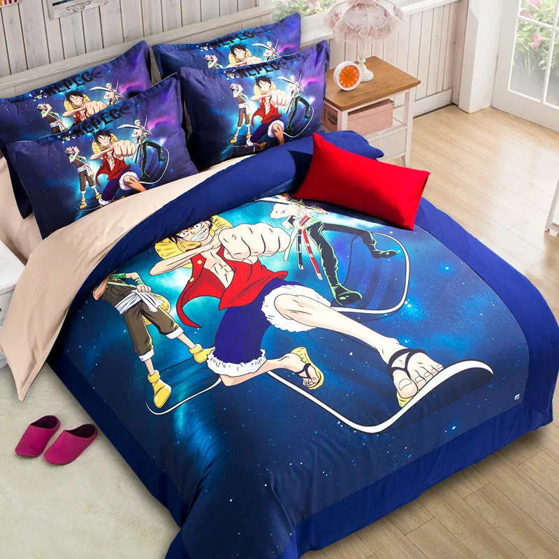 新しい100％ポリエステルコットンワンピースアニメベッドルームフルクイーンキングサイズの漫画の寝具セットボーイズキッズ布団カバーセットピローケースT2531