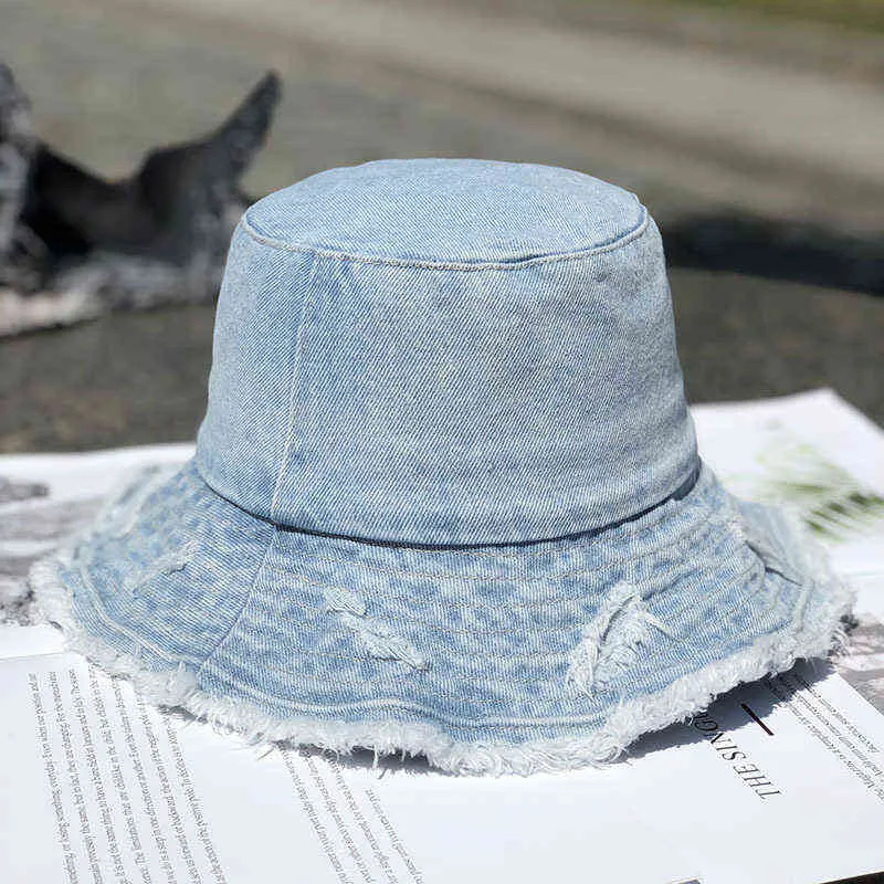 MAXSITI U Vintage Denim Bucket Hat Damen Fischerhut aus gewaschener Baumwolle mit Quaste und großer Krempe, modischer Freizeit-Beckenhut 2112272273