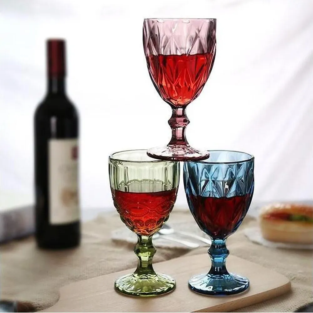 Colorful 240ML 300ML Vintage Red Goblet Juice Wine Glass Home Creative Thickening Drinking Cup Q1222