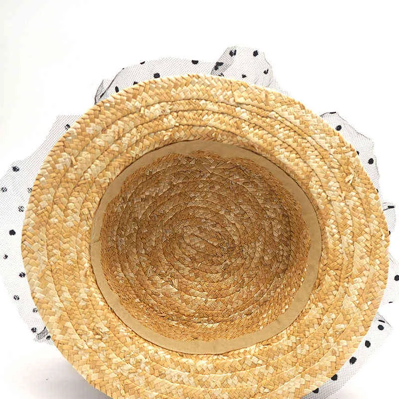 Chapeaux de soleil en dentelle noire chaude Panama arc fait à la main femmes à bord plat Bowknot chapeau de paille plage grand chapeau à bord fille décontractée casquette d'été G220301