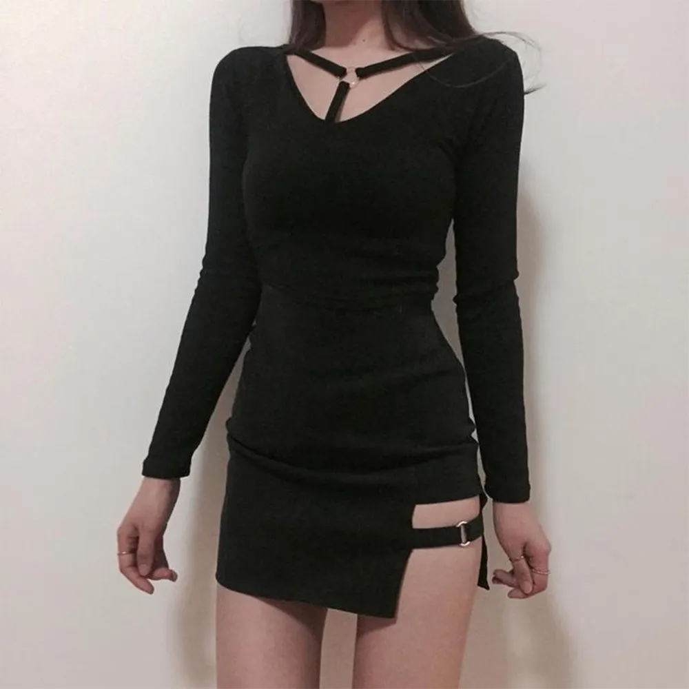 Sexy Ladies Asymmetrical Skirt High Waist Gothic Punk Dance Clubwear Short Mini Bodycon Skirts Black 200-873 T200712