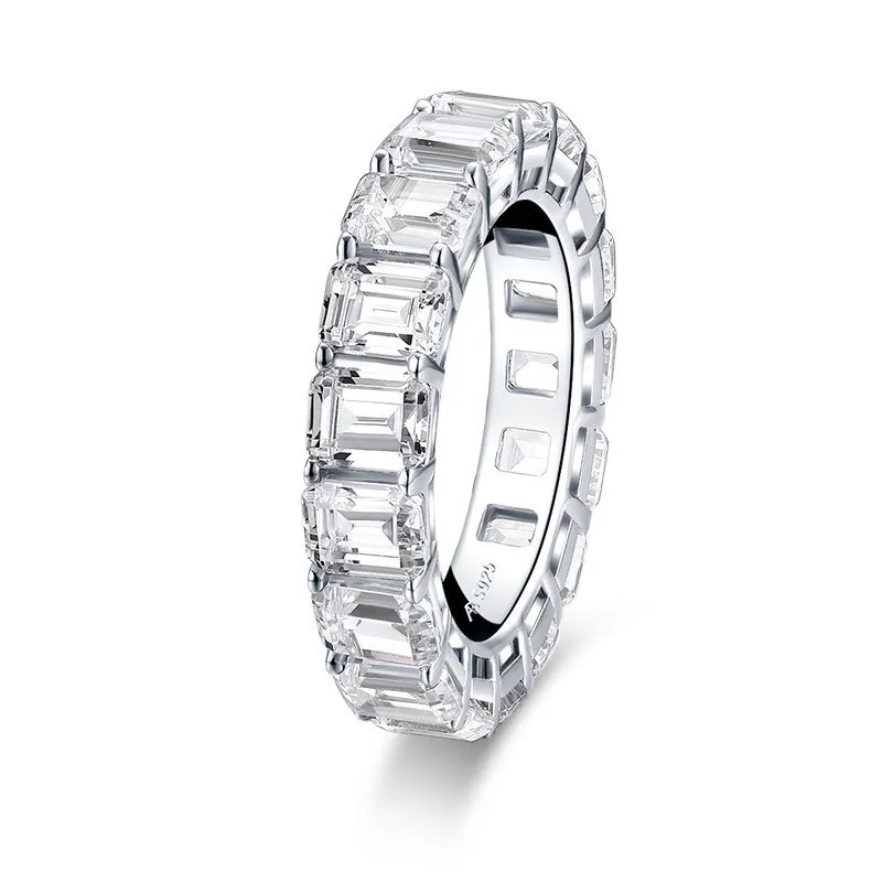 Wong Rain 925 Sterling Argent Taille Émeraude Créé Moissanite Pierres Précieuses Diamants Bague De Fiançailles De Mariage Bijoux En Gros Y1124