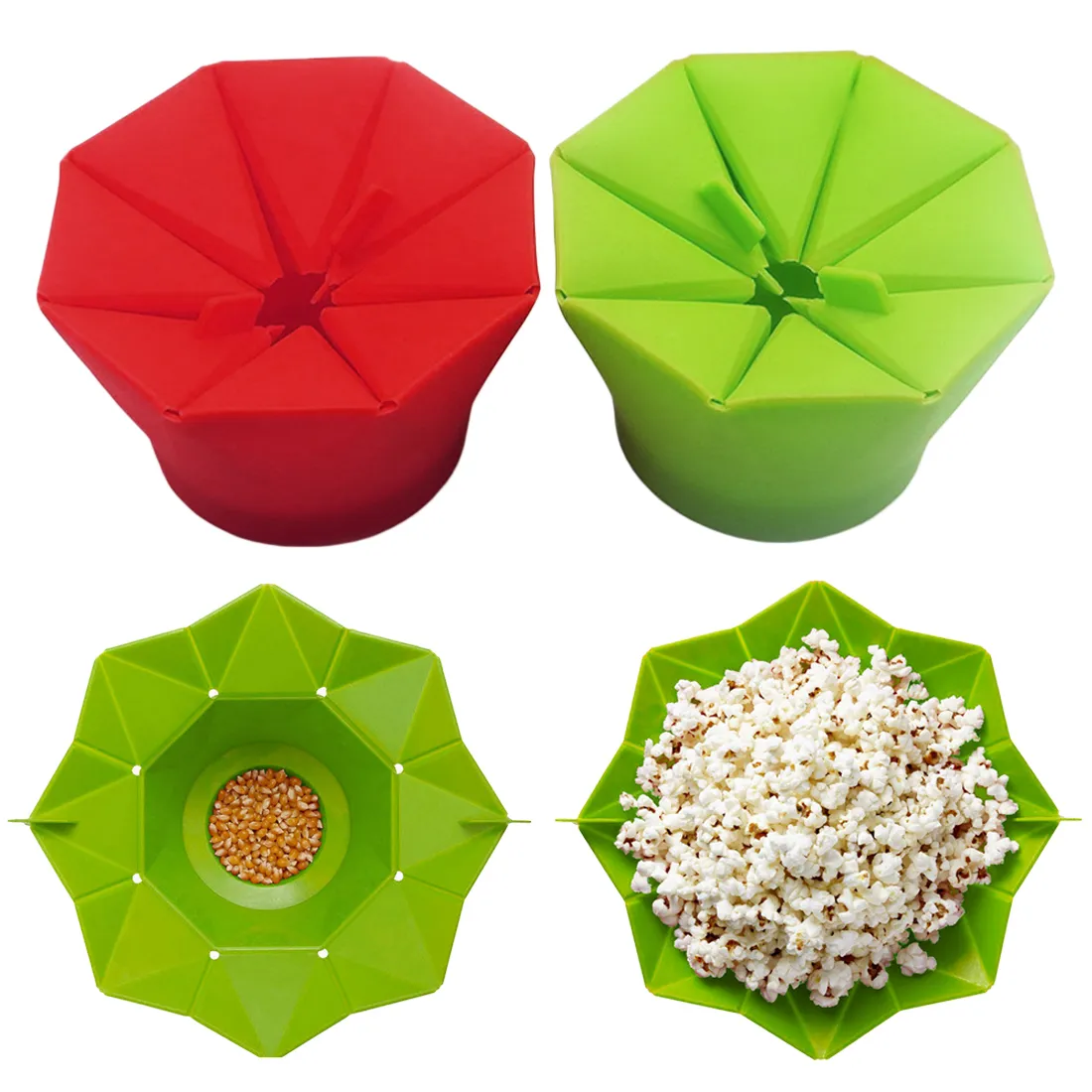 Köksverktyg Silikon Popcorn Bowl Hem Mikrovågsugn Pop Corn Maker Bowl Mikrovågsugn Säker Popcorn Bakingwares Bucket Red Green 201214