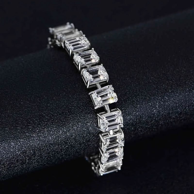 100％925スターリングシルバー5 * 7mmエメラルドカットを作成Moissaniteダイヤモンドの結婚式のバングルブレスレットファインジュエリー卸売