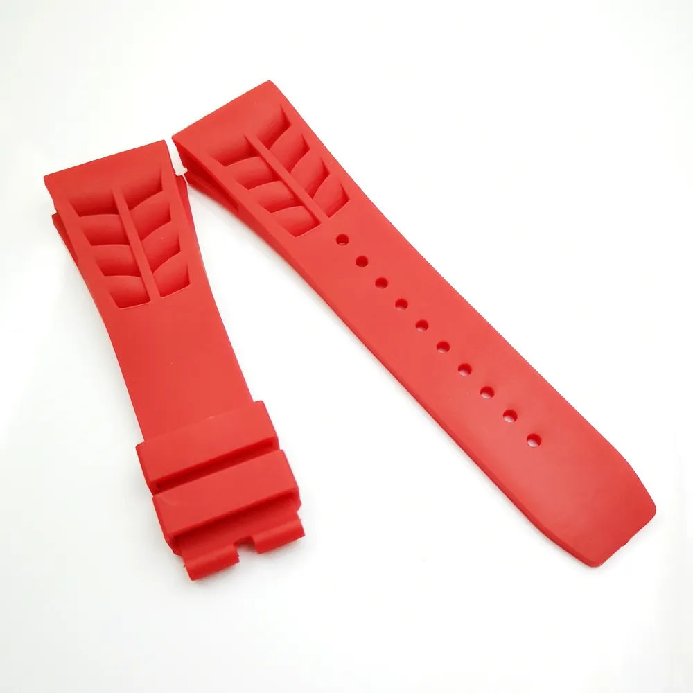 25 mm rotes Uhrenarmband, 20 mm Faltschließe, Kautschukarmband für RM011 RM 50–03 RM50–01211w