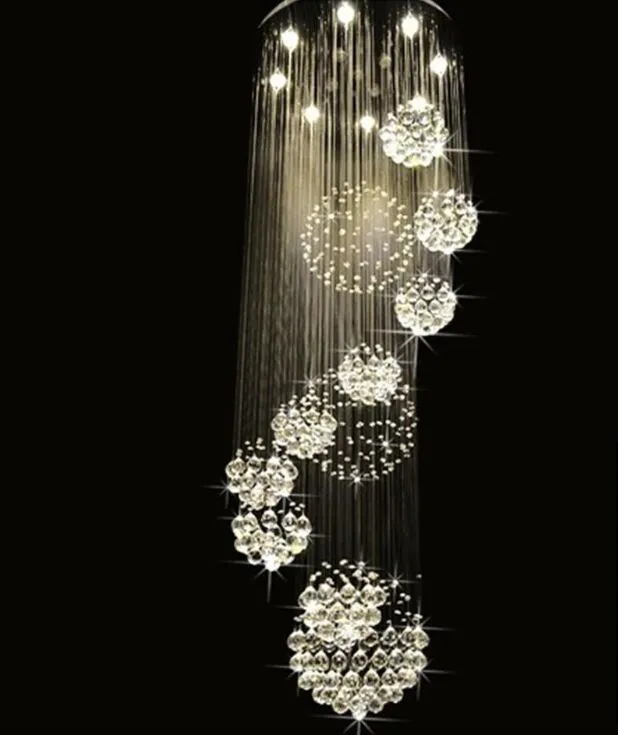 Modern ljuskrona stor kristallljus fixtur för lobby trappa trappor foajé lång spiral lyster taklampa spolmonterad trappa256p