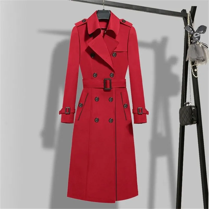 2020 New Spring Autumn Women Women Basted Trench Double Trench Coats Khaki Slim Belt Belt Breakbreaker fêmea plus size Outerwear P194 T200828