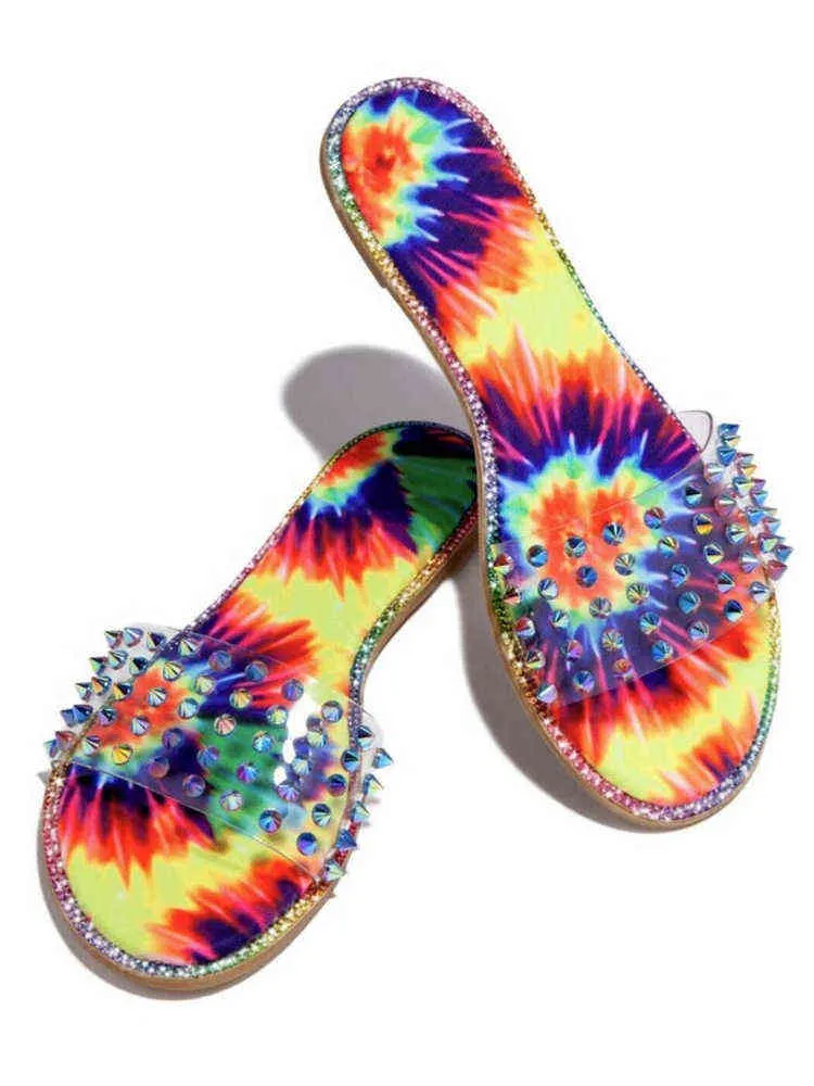 Slippers Hot Women Rivet Ladies Flat Casual Slides Open Toe Outside Metal Decoration Soft Beach Shoes Summer Female Footwear 220304
