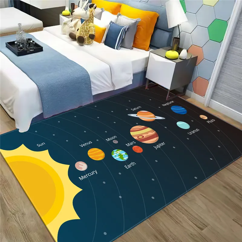3d solsystem barn rum mattan utrymme planet matta för pojke sovrum anti-slip matta badrum heminredning spela crawling golv 220301
