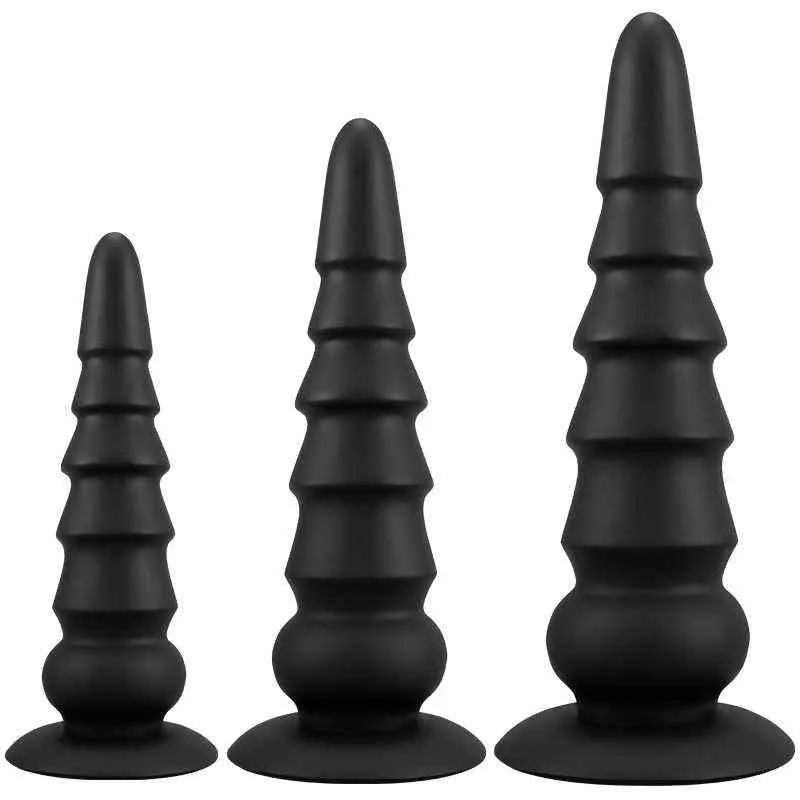 NXY Dildos Anal Brinquedos Apontados Pagoda Backyard Três Pedaço Set para Homens e Mulheres Masturbação Soft Silicone Chrysanthemum Divertido Expansão Plug Produtos Adultos 0225