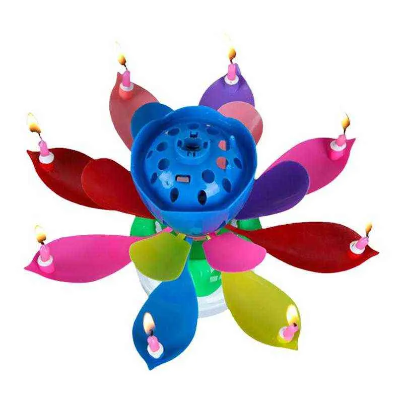 Upgrade Multicolor Rotating Lotus Cake Candle Electronic Music Candle Birthday Wedding Cake Decoration For Kids Gift Party DIY