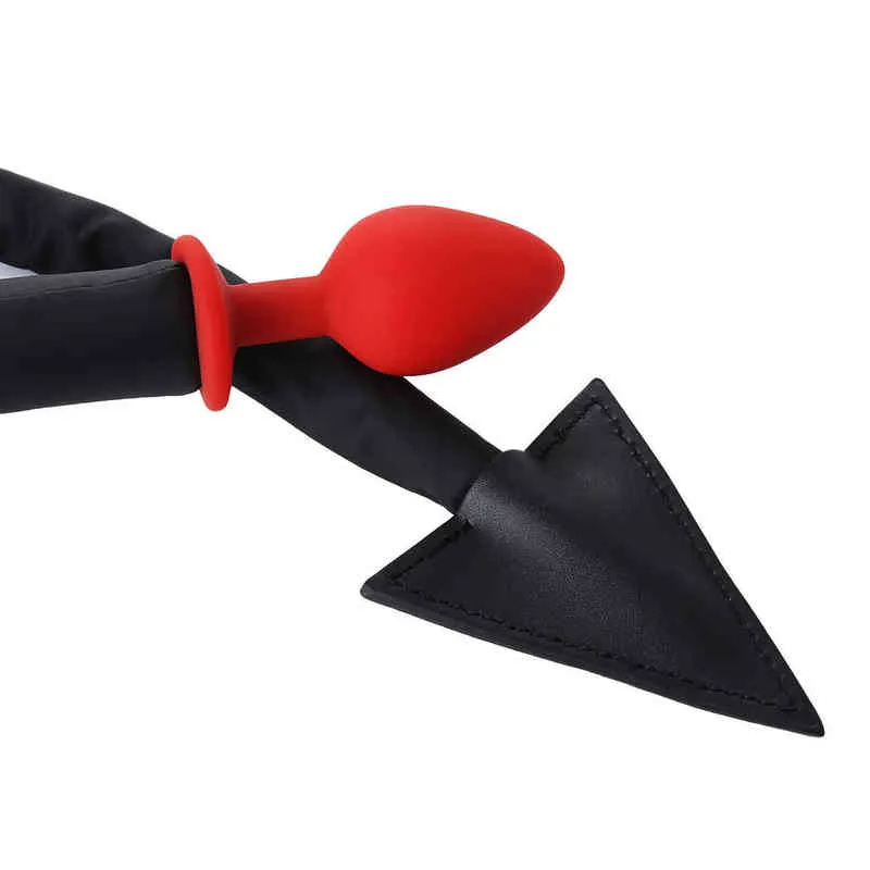 Nxy adulto brinquedos divertido adereços preta diabo cauda fontes silicone vermelho plug plugue chicote de chicote appliance 220217