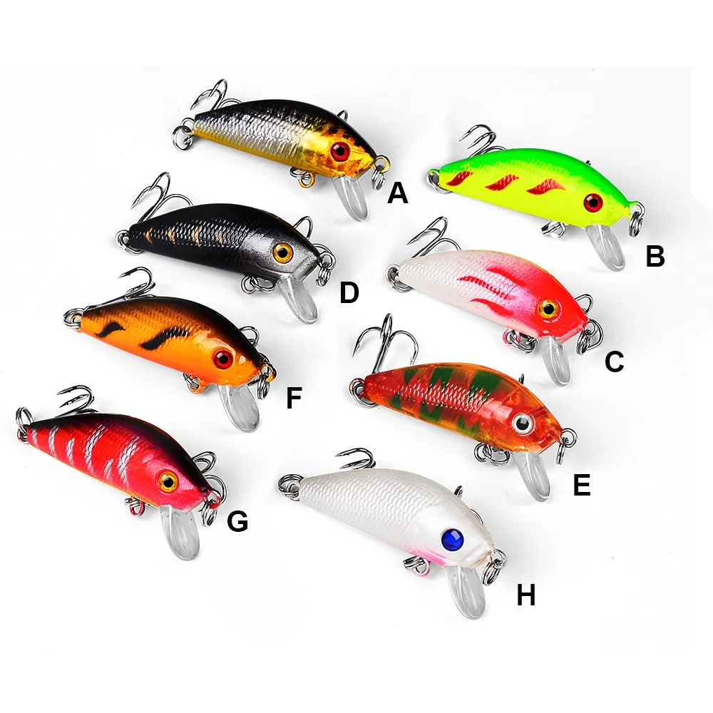 5cm 3 6g Minnow Hook Hard Baits & Lures 10# Treble Hooks 8 Kinds Of Color Mixed Plastic Fishing Gear282D