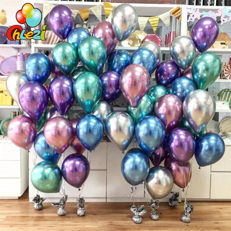 50/100 sztuk Metalowe Balony Lateksowe 5/10/12 cal Gold Silver Chrome Ballon Dekoracje Ślubne Globos Urodziny Dostawy Y0107