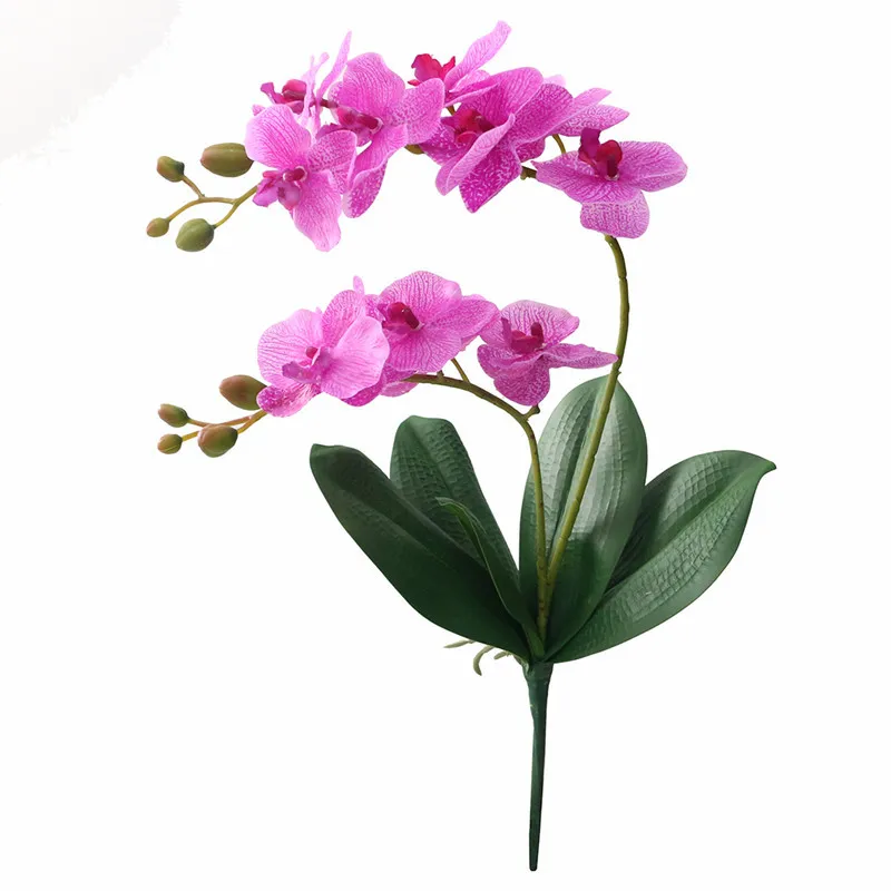 JAROWN Artificial Flower Real Touch 2 Branch Orchid Flowers with Leaves Latex Wedding Decoration Flores (1)