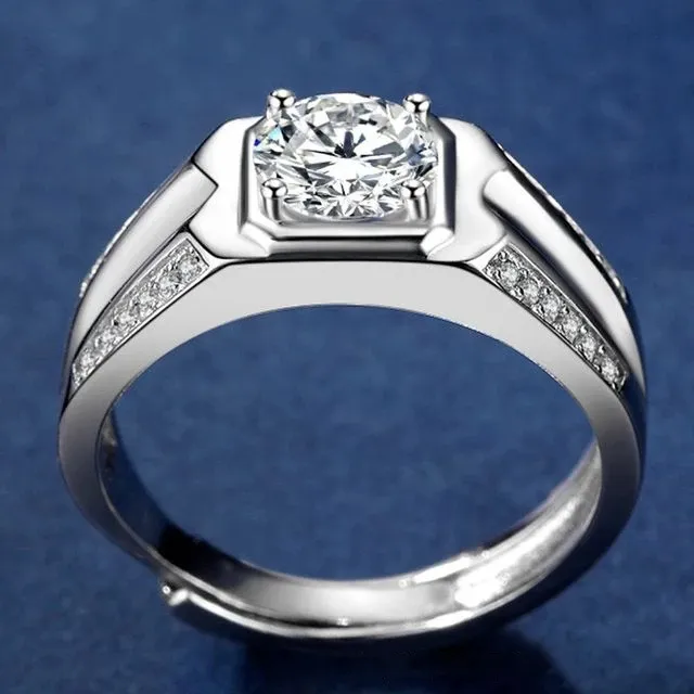 Erkek Yüzüğü S925 Gümüş Kaplama Platinum Otoriter İmitasyon Moissanit Elmas Yüzük Moda Sevgililer Günü Doğum Günü Hediyesi