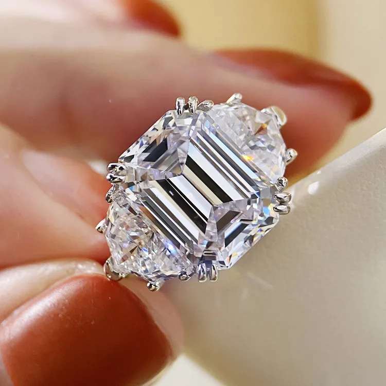 S925 Sterling Silber Jewlery Natürlicher weißer Zirkon Ring für Frauen Bizuteria Edelstein Hochzeit mit Kissen Zirkonia Ringe weiblich B1205