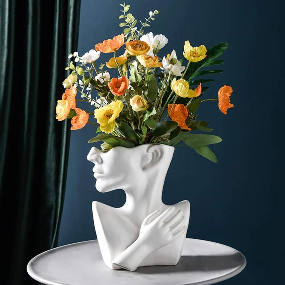 Nordic Creative Human Head Résumé Ceramics Vasemodern Europe Half Body Succulentes Flower Plant Flower Pot pour Home Living ROO7990445