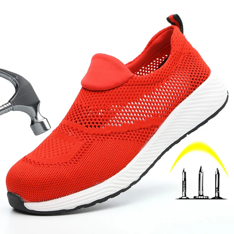 Sapatos de trabalho de malha respirável botas de segurança de segurança, tênis de tênis à prova de punção sapatos de segurança calçados leves de aço de aço y200915