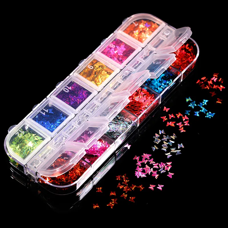 12 Grids Colorful Butterfly Nail Glitter Sequins Mixed Powder Foils Flakes For Acrylic Nails Art Decoration3675901