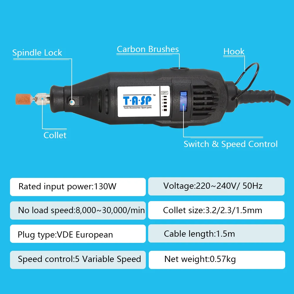 TASP 220V 130W Mini Elétrico conjunto de ferramentas rotativas gravador de velocidade variável com acessórios de acessórios 201225