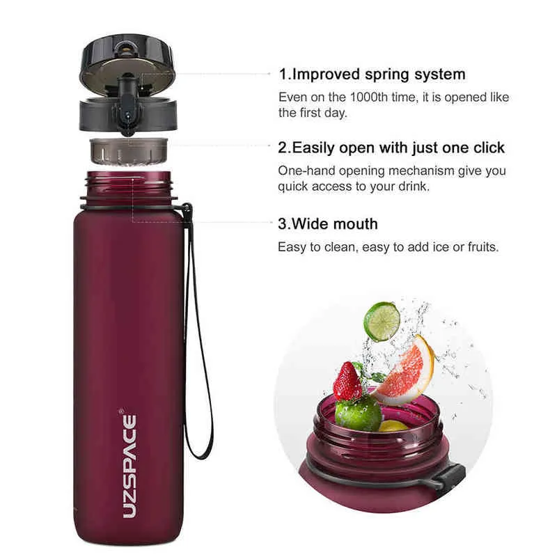 500 800 1000ml Sports Water Bottle A Portable Leak-proof Shaker bottle Plastic Drinkware Tour Gym items 220125269S