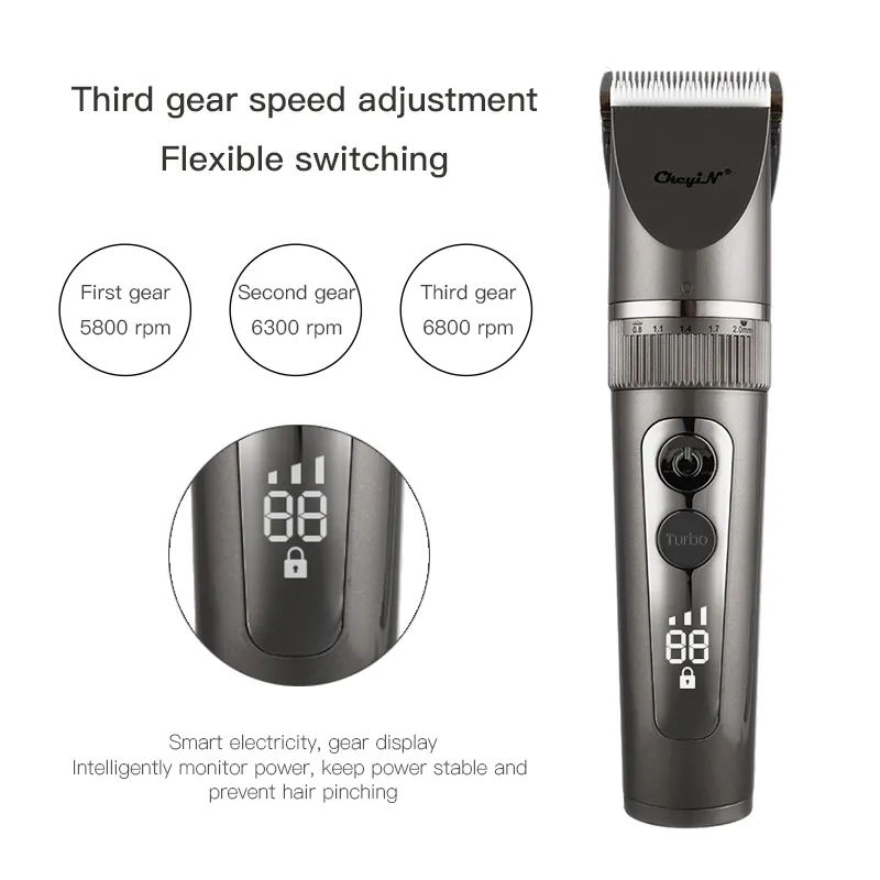 LCD Professional Hair Clipper Mężczyźni Barber Broda Trymer Rechargeable Maszyna do cięcia Ceramiczne Ostrze Wodoodporna 3 Speed ​​Feltcut Kid 220216