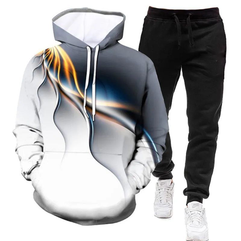 Two Piece Set Tracksuit Men Hooded Zipper Hoodies And Pants Autumn Winter Sweatshirt Outfit Men Clothing Casual Sportswear Suits 201109