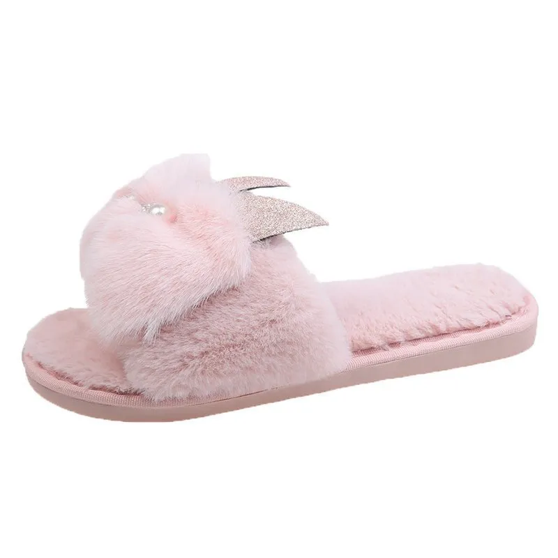 Hiver maison femmes pantoufles confortable en peluche chaud plat dames chaussures décontractées antidérapant mignon femmes pantoufles à fourrure