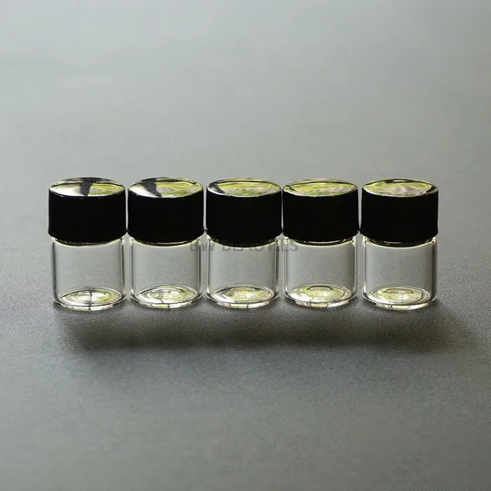 Lot 1ml 2ml 3ml Essential Oil Glass Vial Small Sample Perfume Glass Bottle Oil Display Container With Black Cap5349382