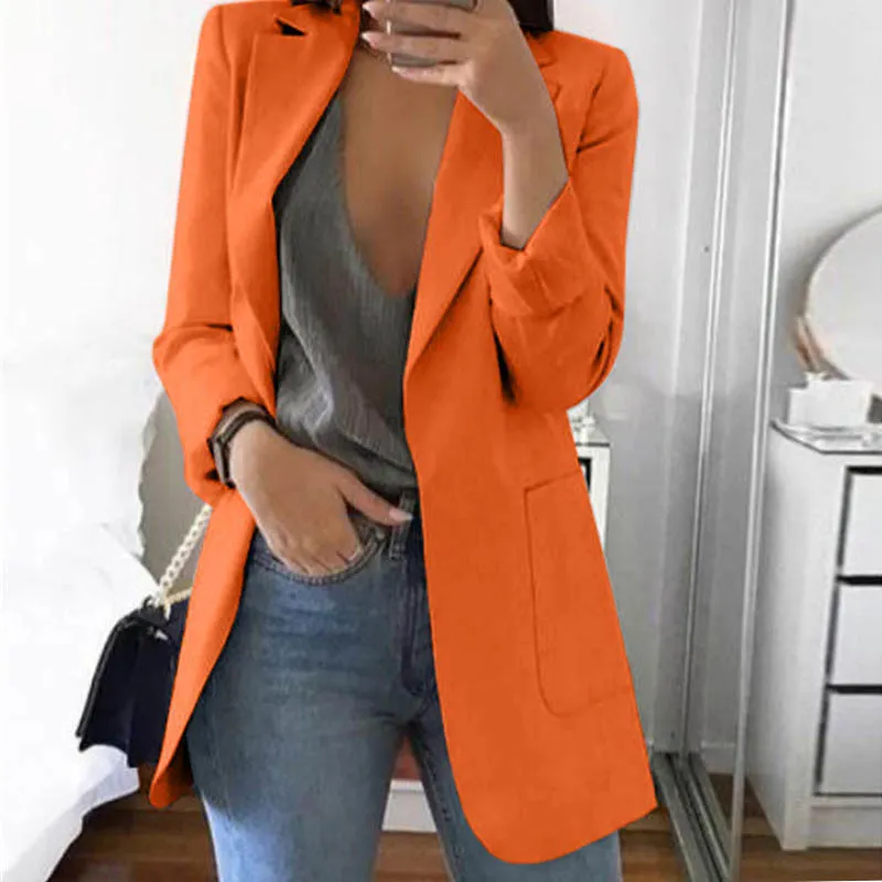 Elsvios 5XL Women Autumn Business Jacket Spring Office Lady Slim Coat Outwear Casual Long Sleeve Basic Tops chaquetas mujer T200114