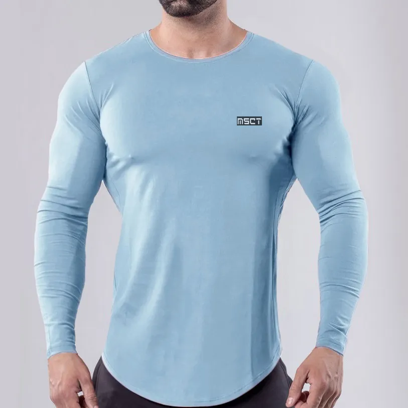 Yüksek yakalı sıkıştırma gömlek erkekler vücut geliştirme spor giyim tişört uzun kollu üst spor salonları t shirt erkek fitness sıkı rashgard 201116