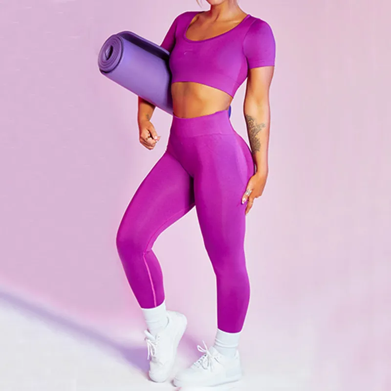 1 / sömlös yoga uppsättning hög midja sportkläder kvinnor träning kläder för att driva fitness gym Activewear leggings 220210