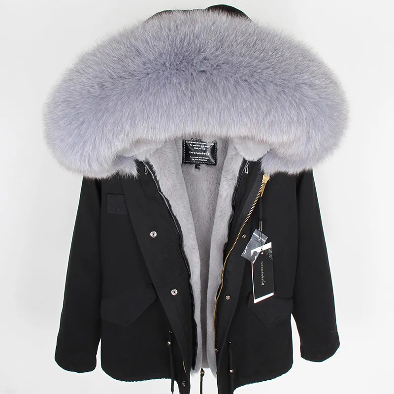 MMK manteau de fourrure véritable nouvelle mode col en fourrure de renard réel hiver vêtements pour femmes veste épaissie amovible manteau de brochet court 201217