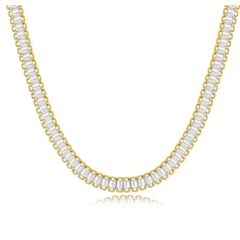 Hip Hop Cuba Colar Jóias de Luxo Completa Princesa Corte Topázio Branco CZ Diamante Pedras Preciosas 18K Preenchimento de Ouro Mulheres Charme de Casamento Necklace278i