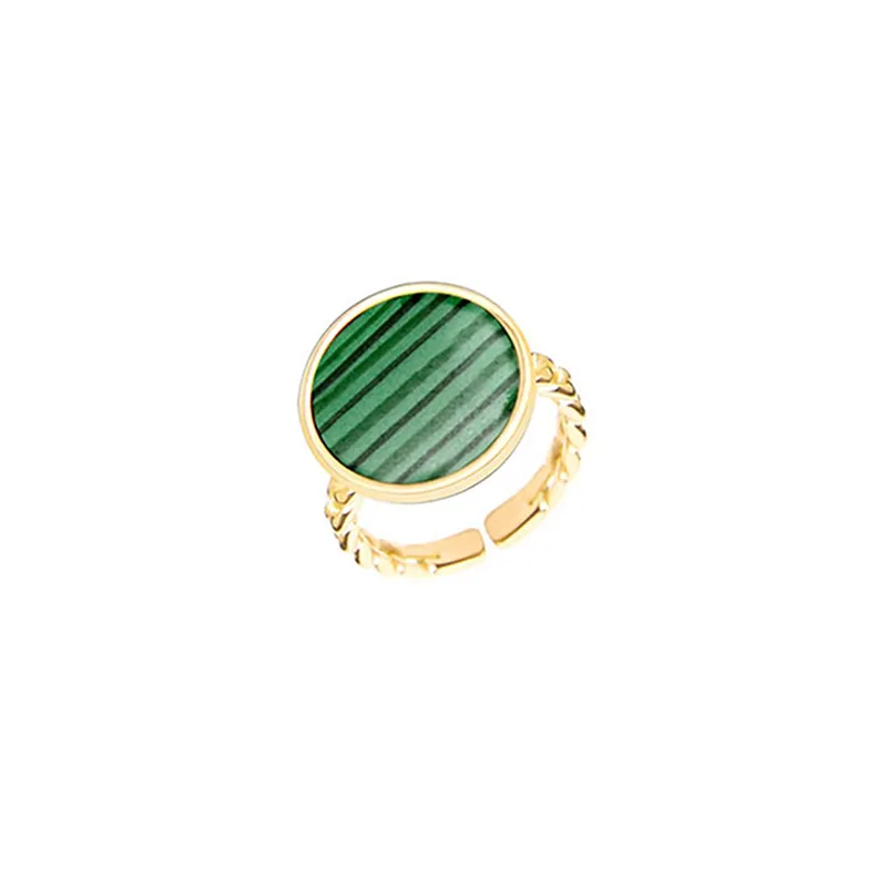 Peri039sbox Link Chain Malachite Black Shell Circle Geometric Rings for Women Titanium Steel Vintage Disc Ring Adjustable5382168