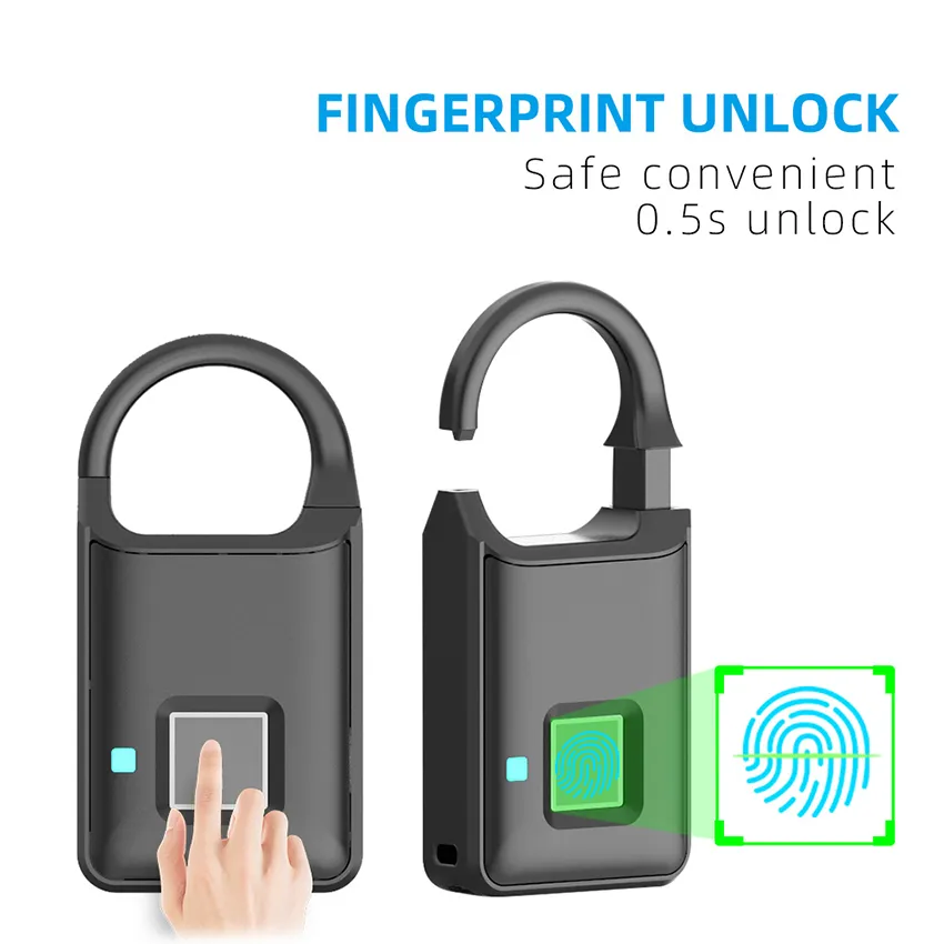 Aimitek Thumbprint Door Lock Biometric Smart Fingerprint Padlock USB Rechargeable Quick Unlock Unlock for Lockerキャビネット荷物ケース2012335710