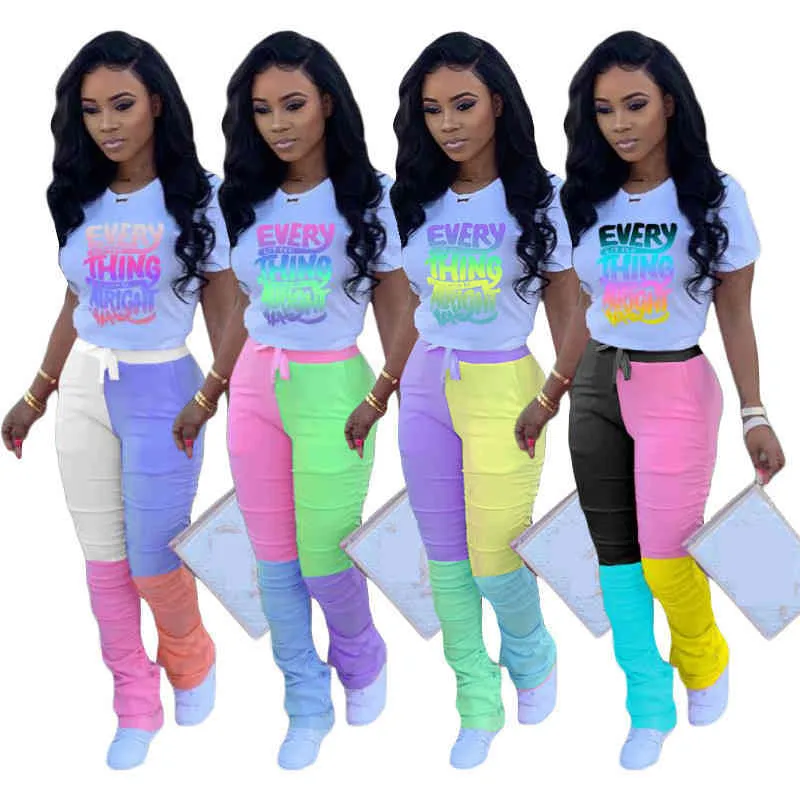 Color Block Women Two Piece Outfits Tracksuit Set Sports Strip Long Sleeve Micro Flared Pants Zipper Top Trousers Jogging Suit H136