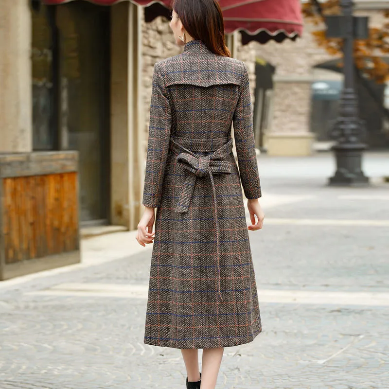 Vangull Woolen Coat Mulheres de alta qualidade clássicas de lã longas casacos de lã New Wool Trench Winter Outerwear Plaid Woman Coats LJ201109