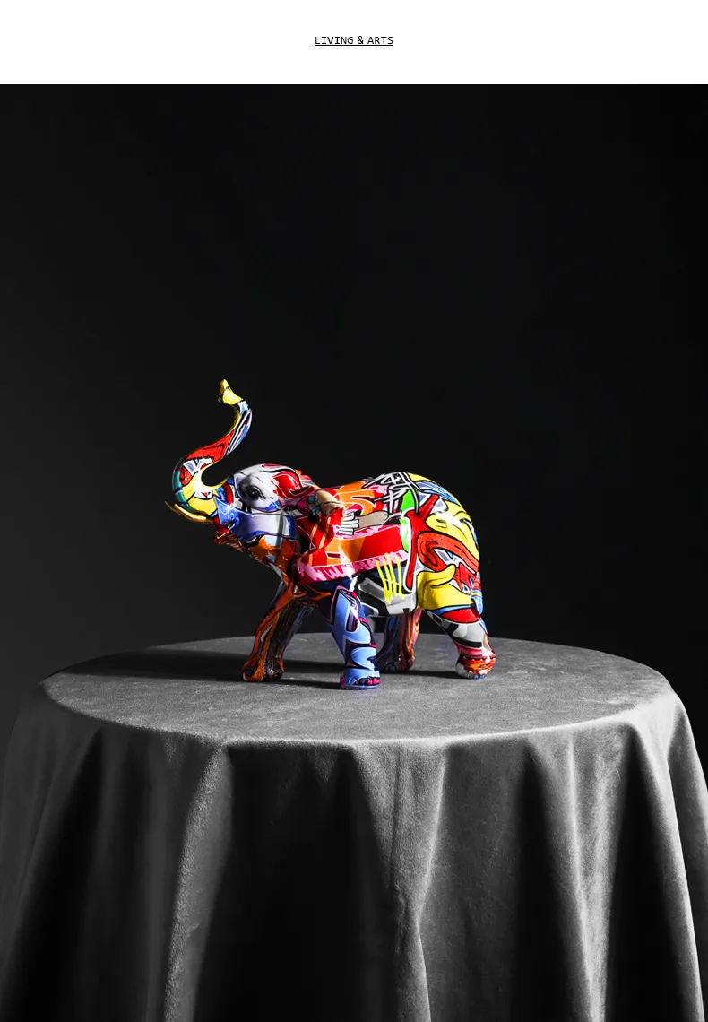 カラフルなゾウの置物樹脂芸術動物像彫刻の富の富の家庭美学装飾のためのラッキー図形8741223
