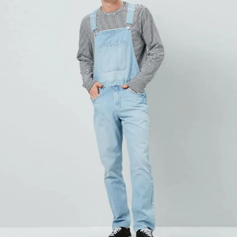 Puimentiua Men Denim stolarki kombinezon swobodny luźne modne męskie kombinezony BIB Pants 201027