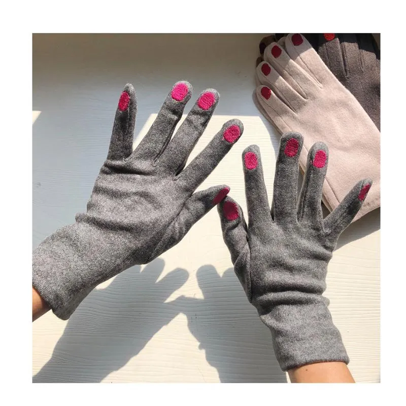 Fünf Fingerhandschuhe Chic Nagellack Kaschmir Kreative Frauen Wolle Samt Dicke Touchscreen Frau Winter Warm Driving254D