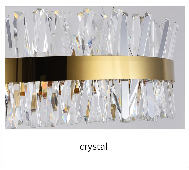 Moderno cristal cromo redondo lustre pingente lâmpadas iluminação retângulo lustres de ouro para sala estar quarto cozinha ilha lu190w