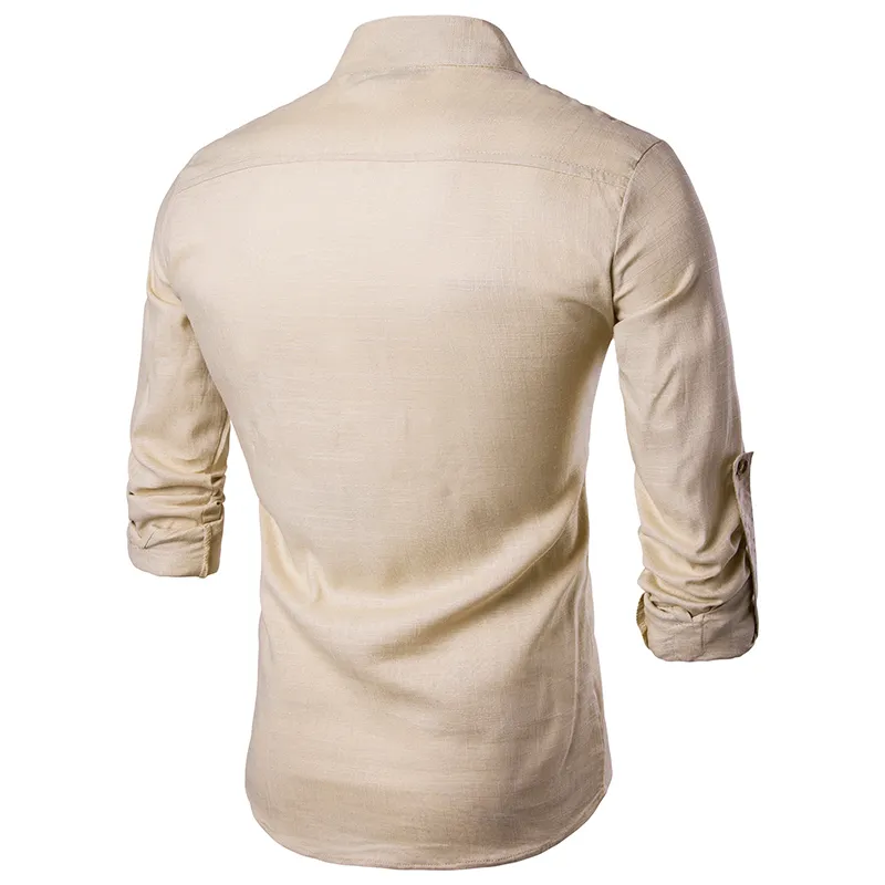 2019 Мужская повседневная рубашка с длинным рукавом Мандарин воротник рубашки сплошной цвет традиционный китайский стиль рубашка хлопок смешанный плюс размер C1210